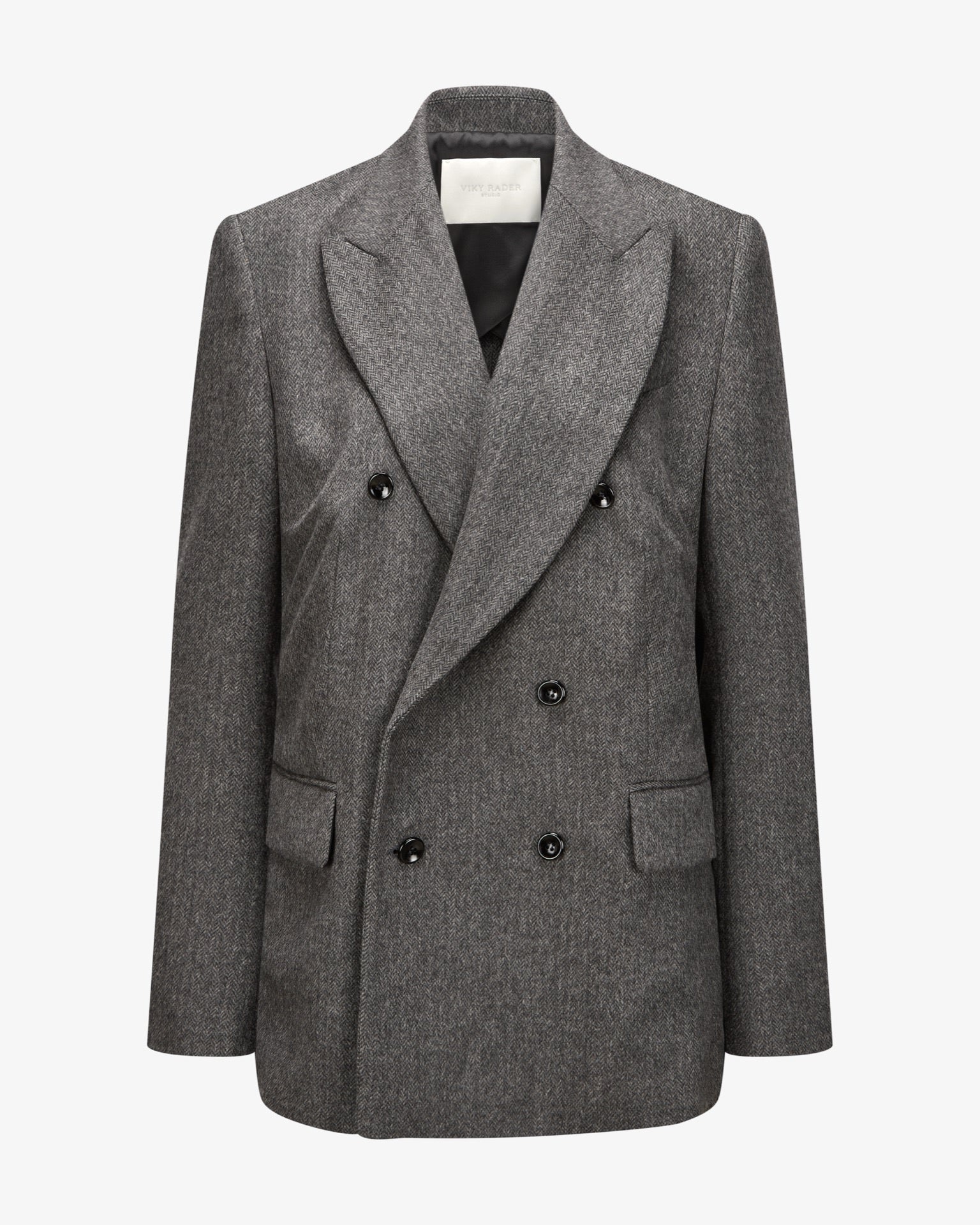 Virgin Wool Blazer "Grace" - Grey Herringbone
