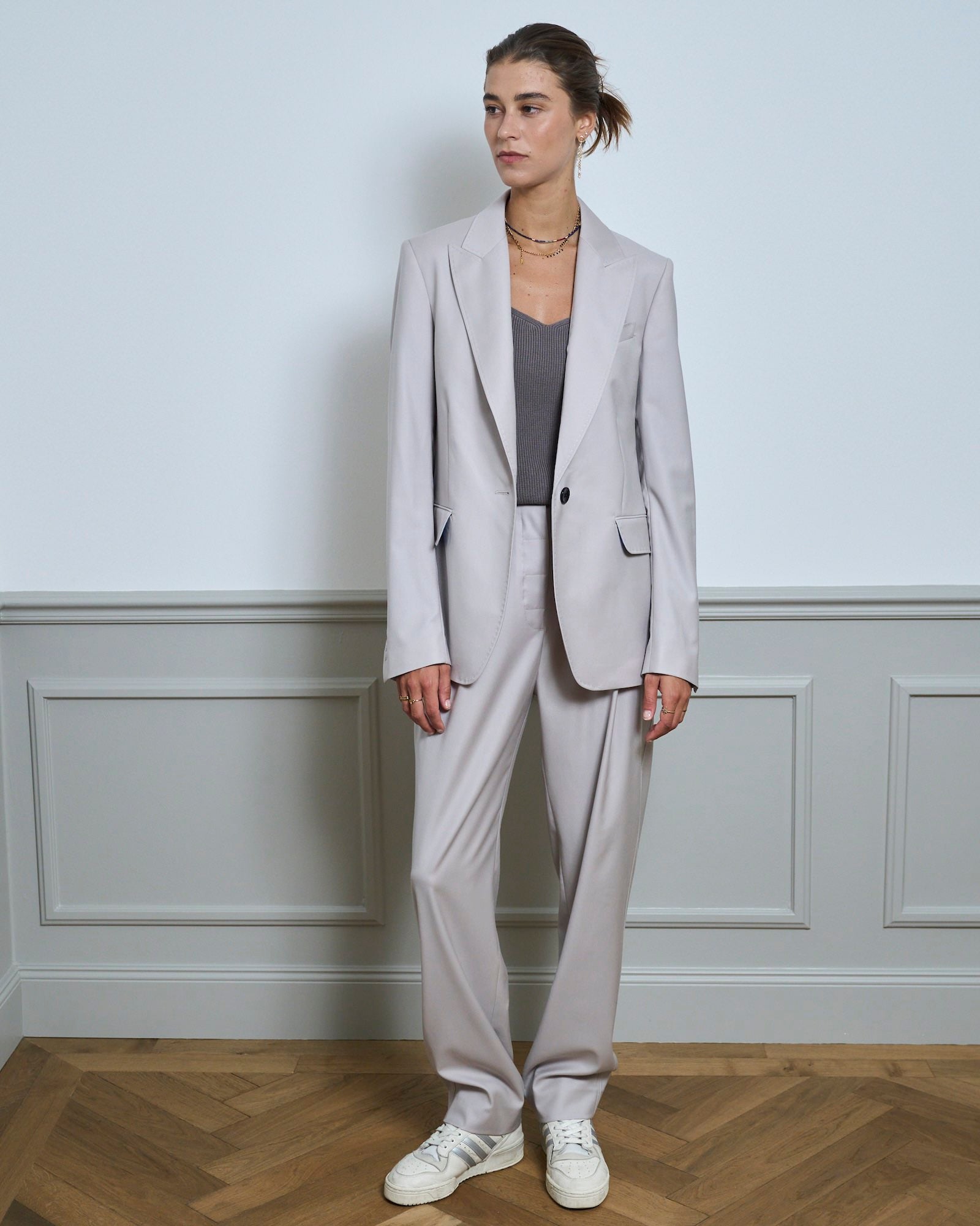 Wool twill blazer “Marlene” - Stone