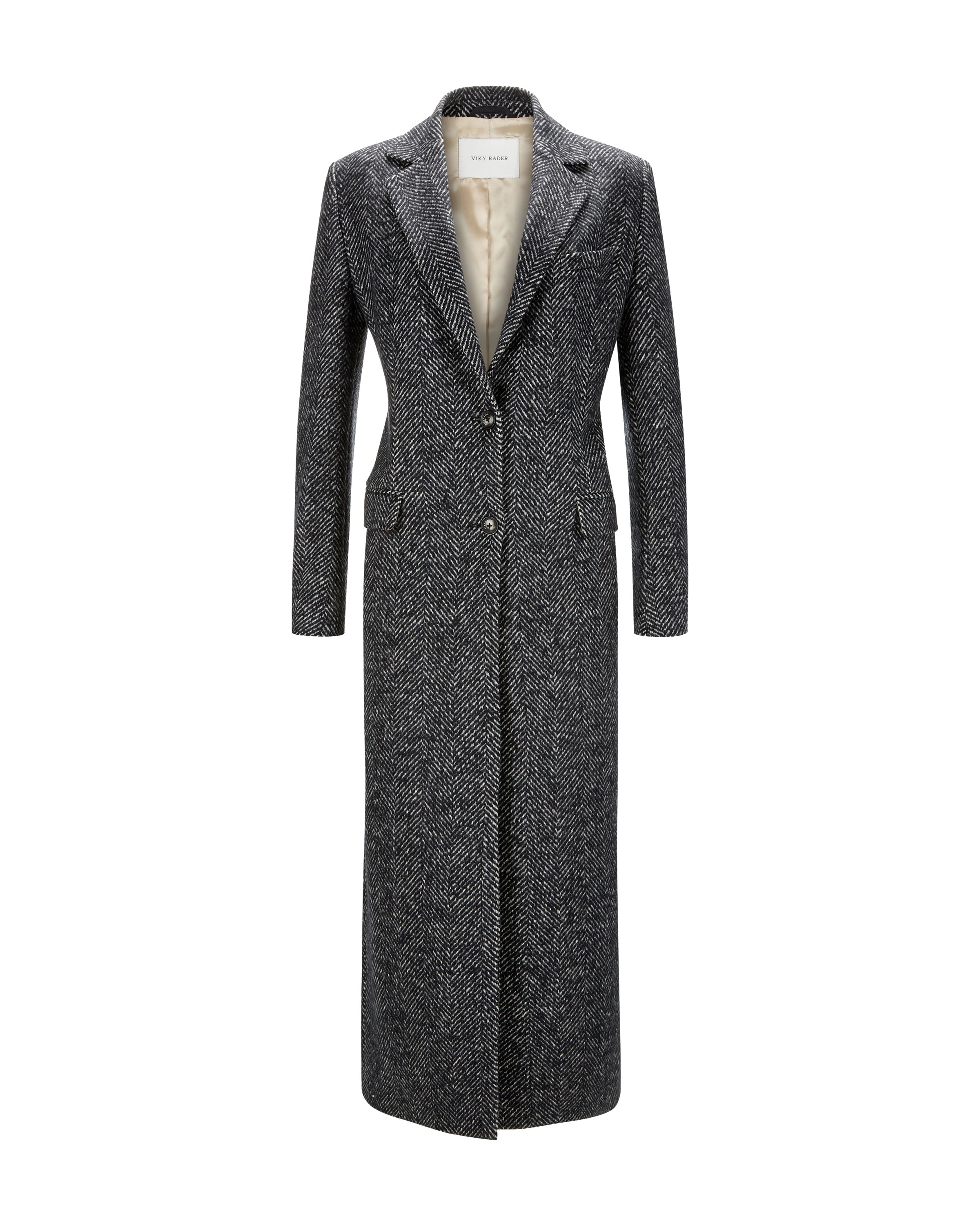 Virgin Wool Coat "Julia" - Herringbone Black & White