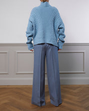 Cable Knit Cashmere Sweater "Karen" - Blue