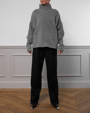 Cable Knit Cashmere Sweater "Karen" - Gray Melange