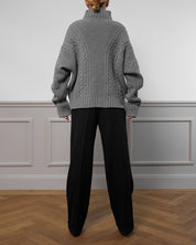 Cable Knit Cashmere Sweater "Karen" - Grey Melange