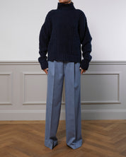 Cable Knit Cashmere Sweater "Karen" - Navy