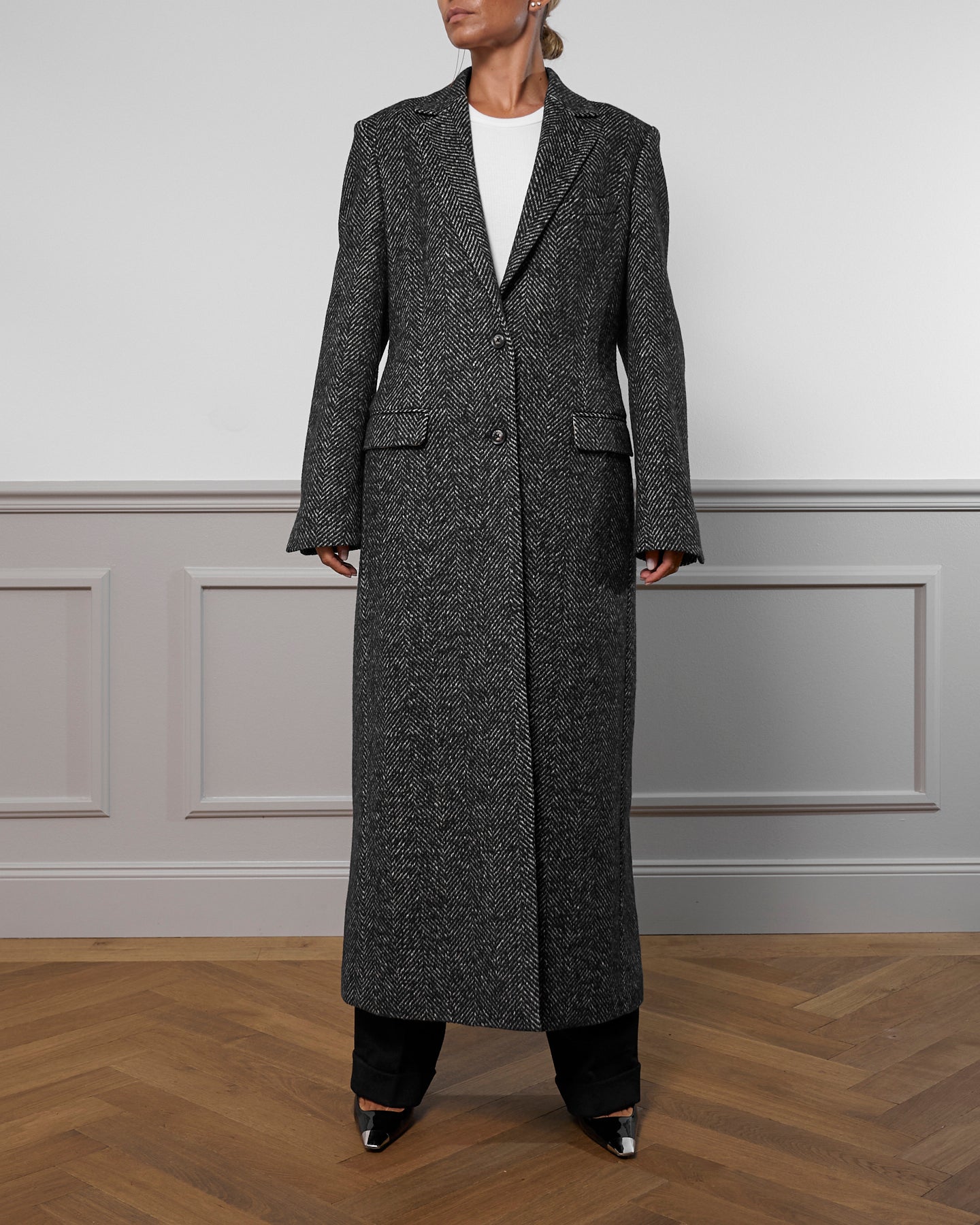 Virgin Wool Coat "Julia" - Herringbone Black & White