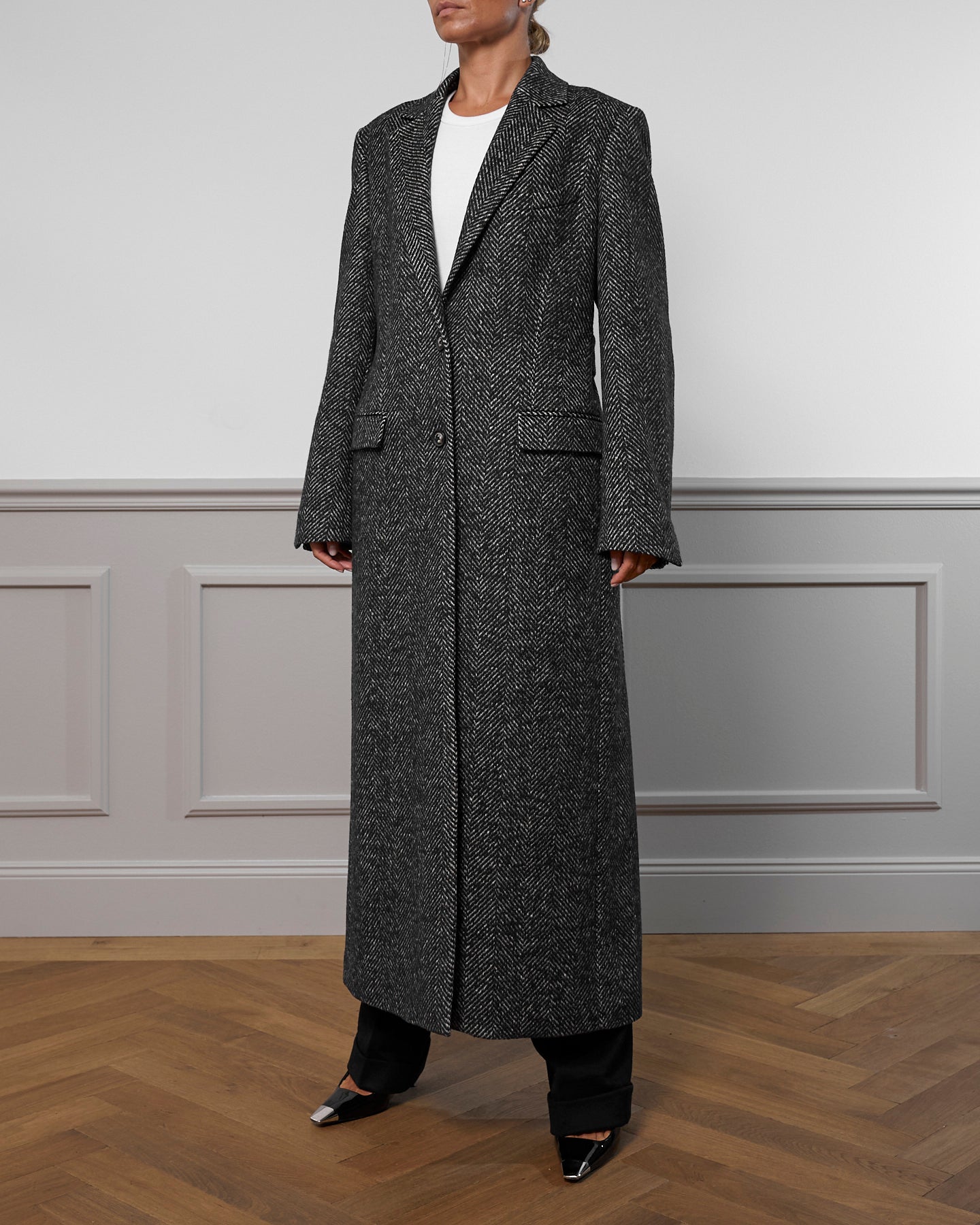 Virgin Wool Coat "Julia" - Herringbone Black & White
