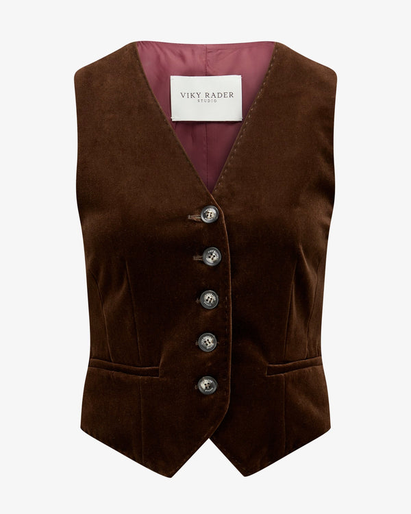70s Velvet Vest "Bianca" - Chocolate