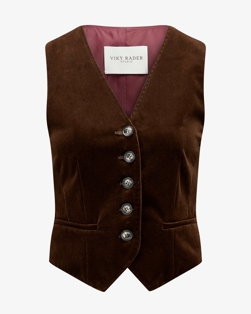 70s Velvet Vest "Bianca" - Chocolate