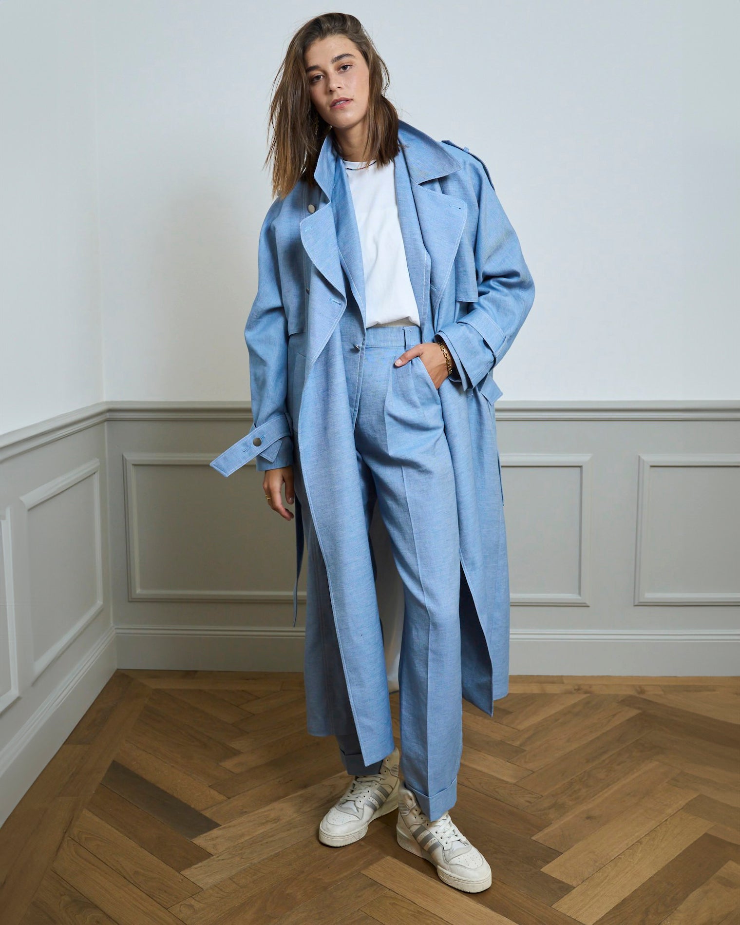 Denim Trench Coat “Katy” - Light Blue – Viky Rader Studio