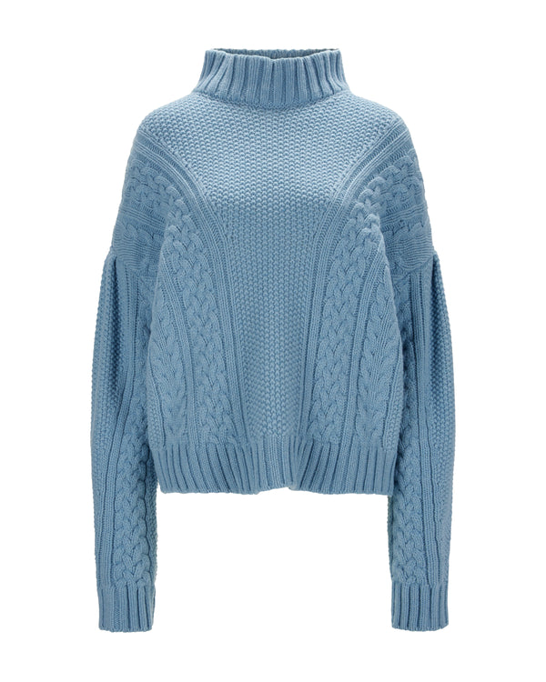 Cable Knit Cashmere Sweater "Karen" - Blue