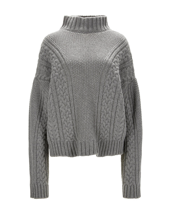 Cable Knit Cashmere Sweater "Karen" - Grey Melange