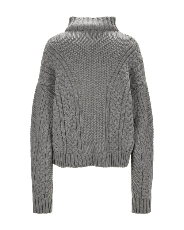 Cable Knit Cashmere Sweater "Karen" - Grey Melange