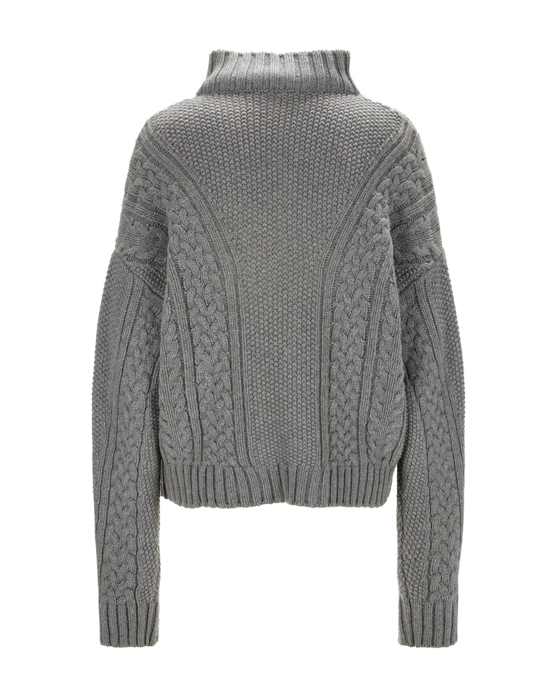 Cable Knit Cashmere Sweater "Karen" - Grey Melange