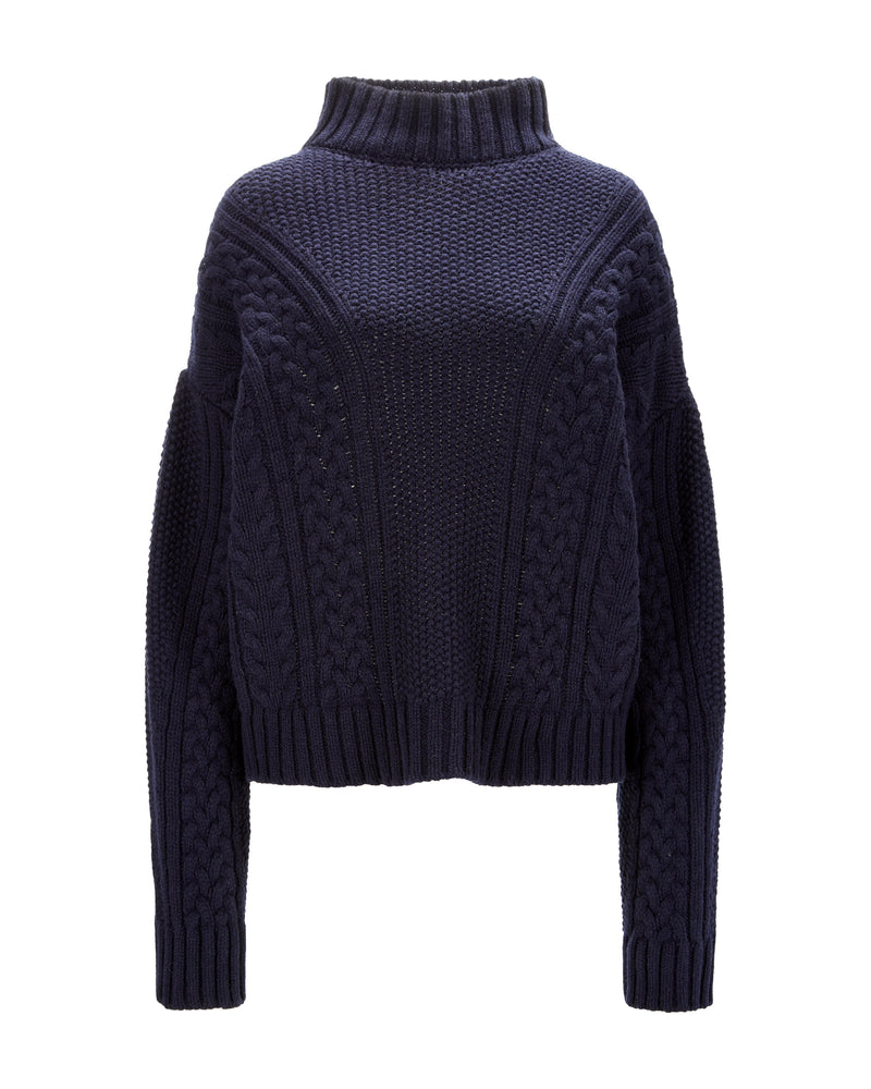 Cable Knit Cashmere Sweater "Karen" - Navy