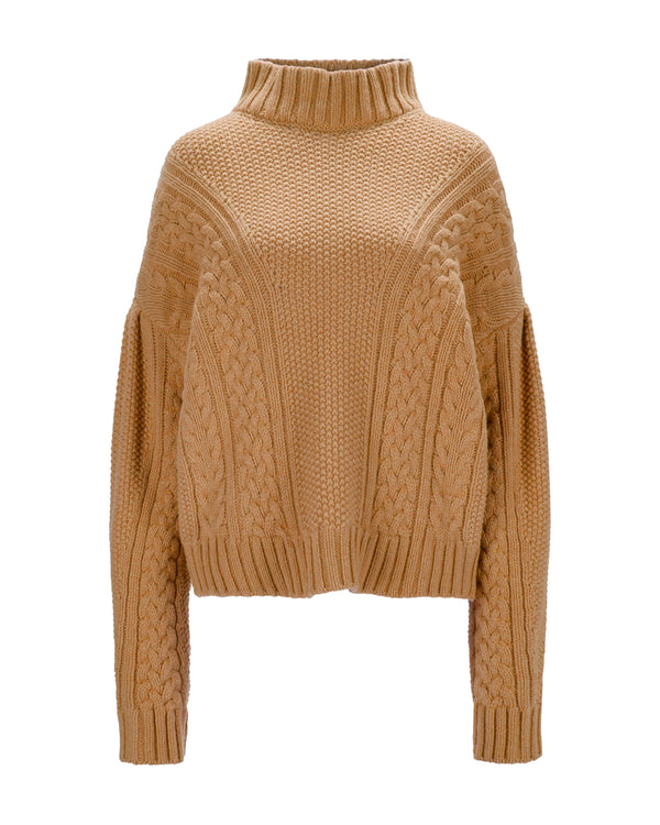 Cable Knit Cashmere Sweater "Karen" - Nougat