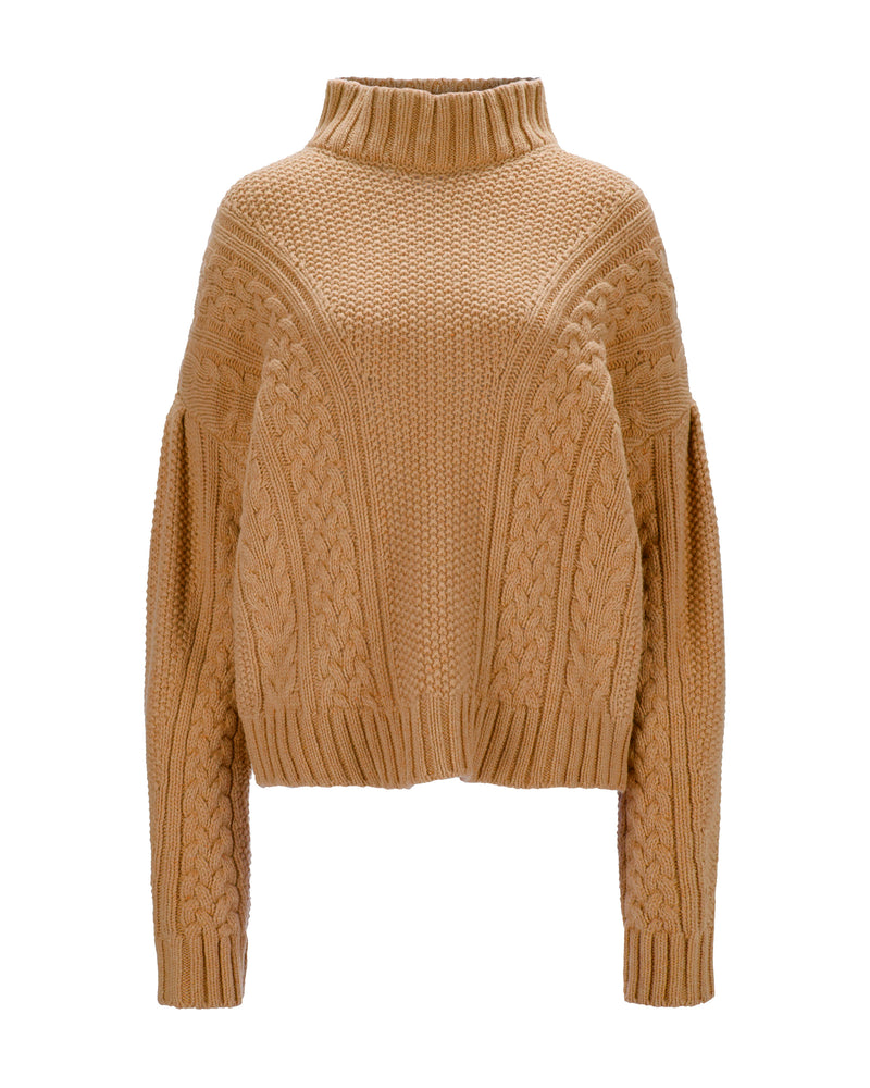 Cable Knit Cashmere Sweater "Karen" - Nougat