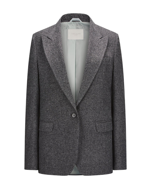 Virgin Wool Blazer "Marlene" - Herringbone Black & White
