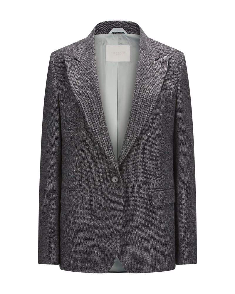 Virgin Wool Blazer "Marlene" - Herringbone Black & White