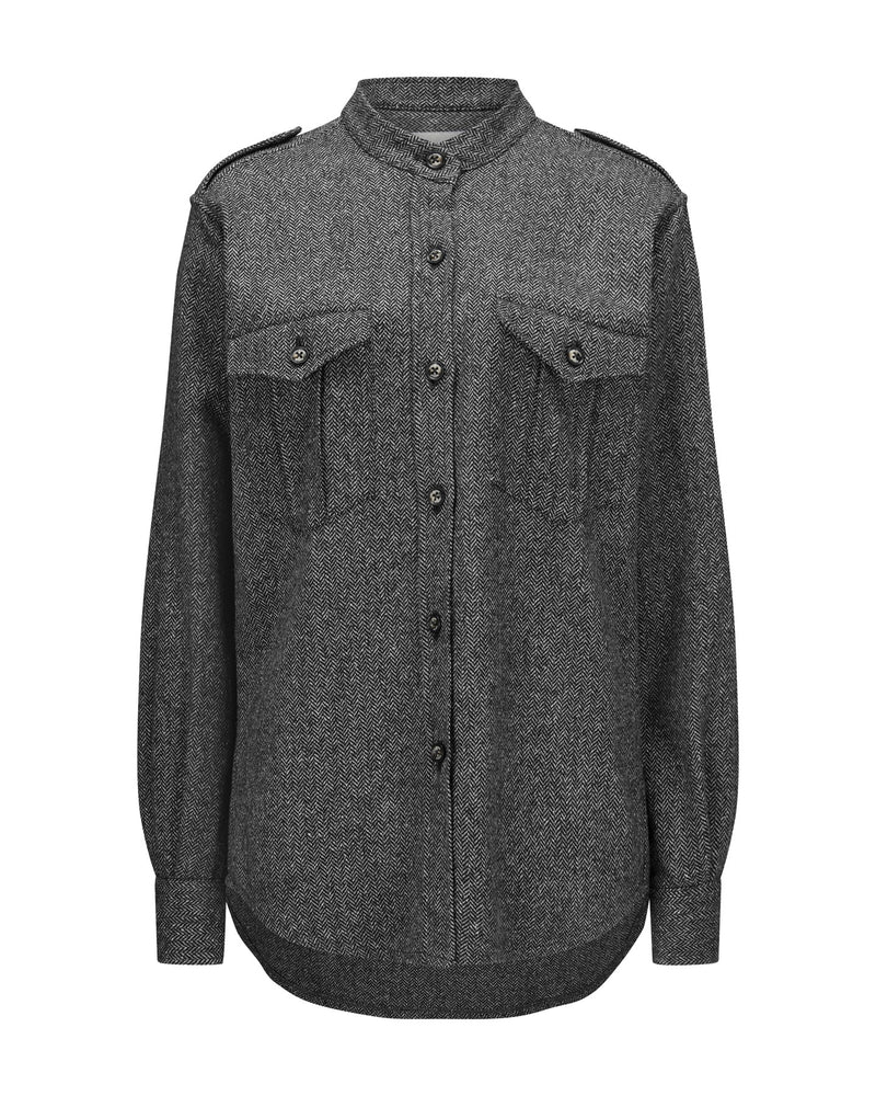 Virgin Wool Blouse "Elle" - Herringbone Black & White