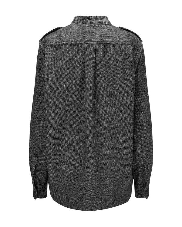 Virgin Wool Blouse "Elle" - Herringbone Black & White