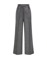 Virgin Wool Pants "Marlene" - Herringbone Black & White