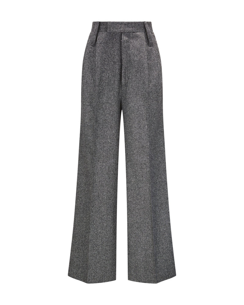 Virgin Wool Pants "Marlene" - Herringbone Black & White