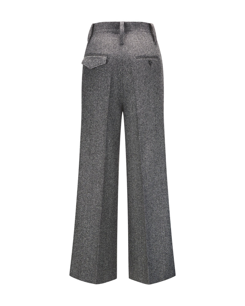 Virgin Wool Pants "Marlene" - Herringbone Black & White