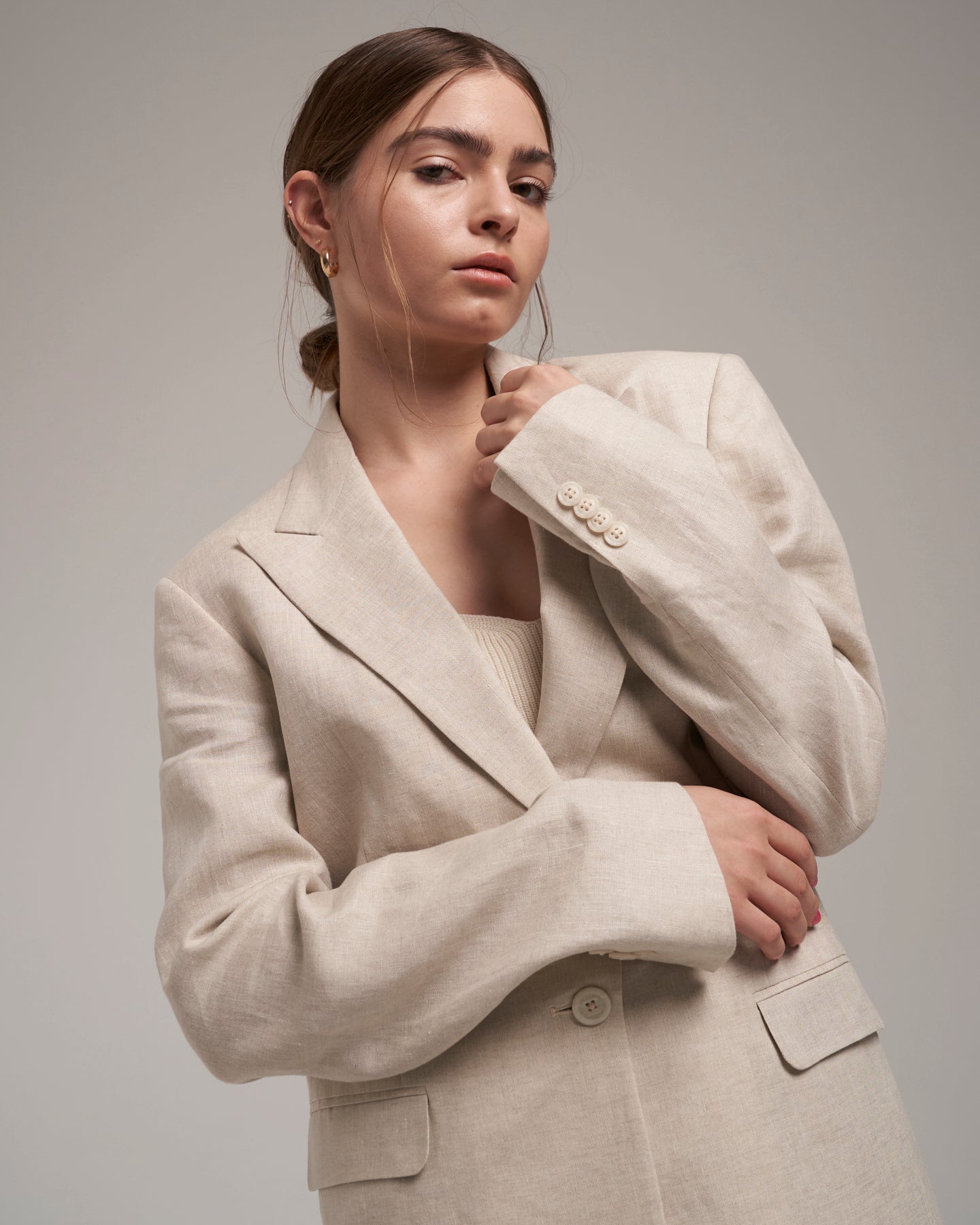 Sand linen blazer online