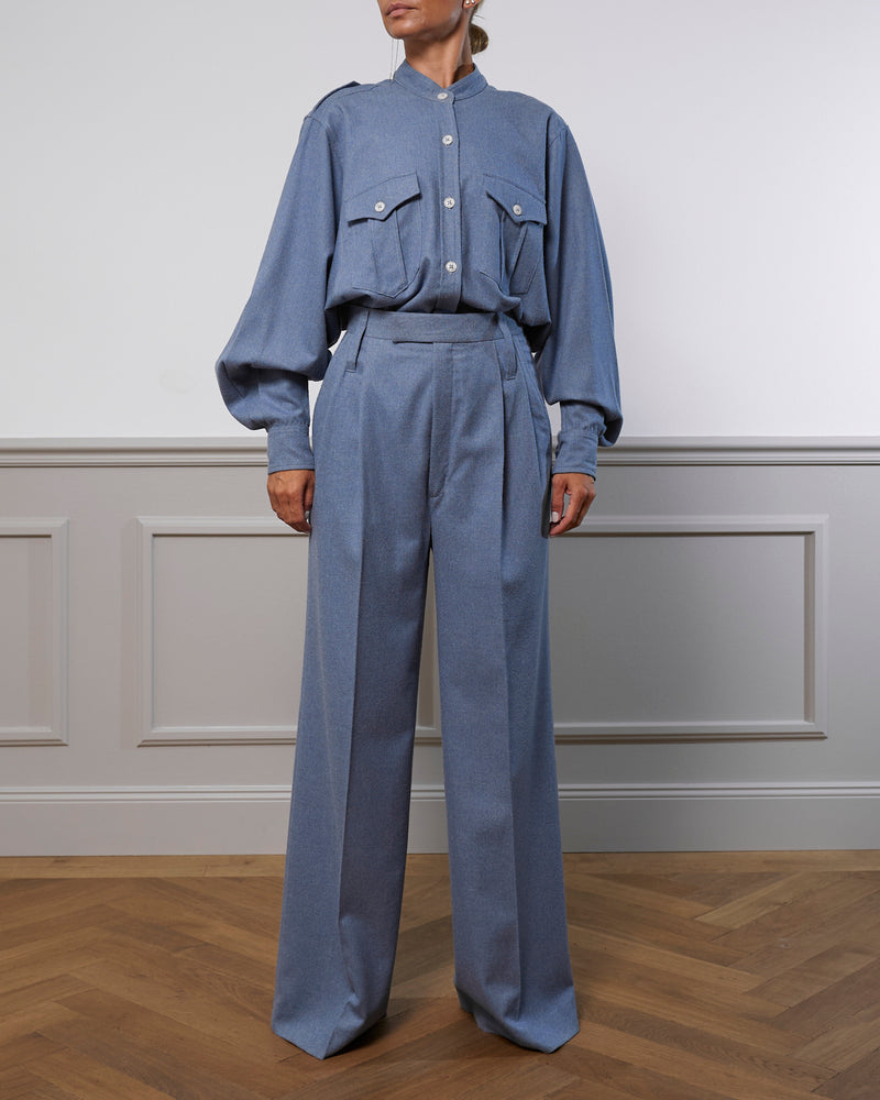 Virgin Wool Blouse "Elle" - Blue