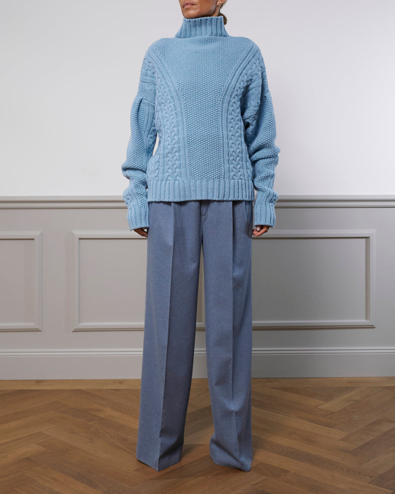 Cable Knit Cashmere Sweater "Karen" - Blue