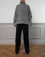 Cable Knit Cashmere Sweater "Karen" - Grey Melange