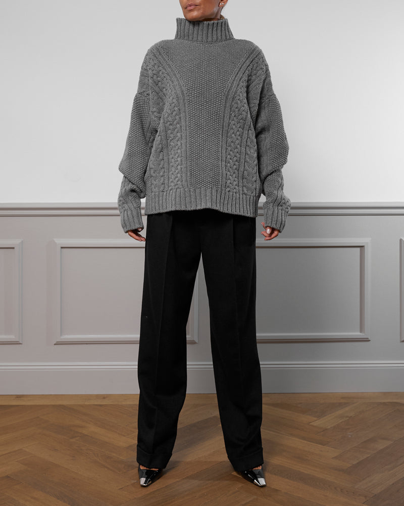 Cable Knit Cashmere Sweater "Karen" - Grey Melange