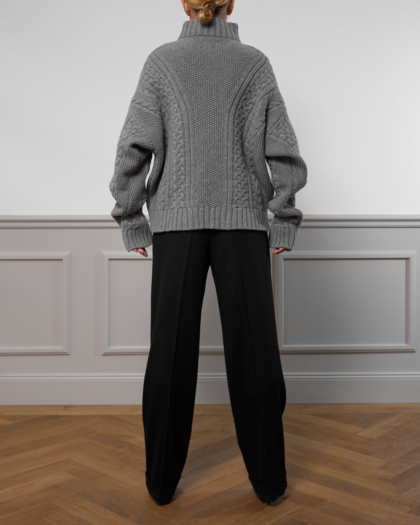 Cable Knit Cashmere Sweater "Karen" - Gray Melange