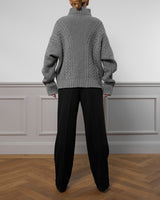 Cable Knit Cashmere Sweater "Karen" - Grey Melange