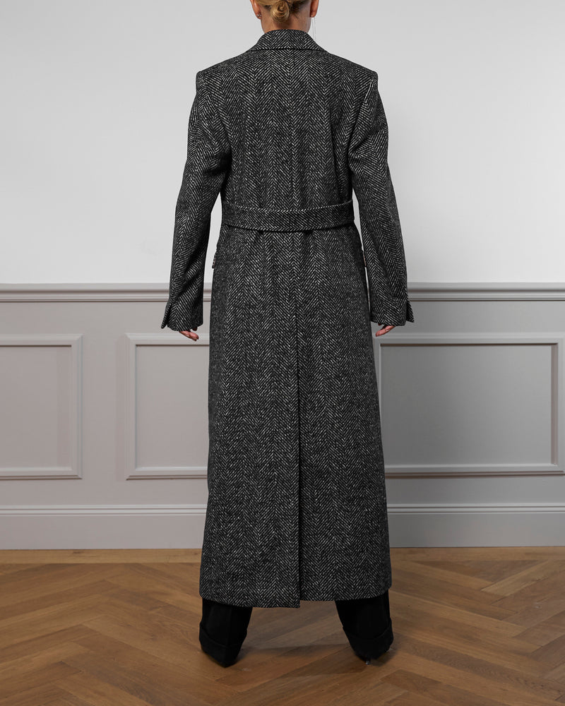 Virgin Wool Coat "Julia" - Herringbone Black & White
